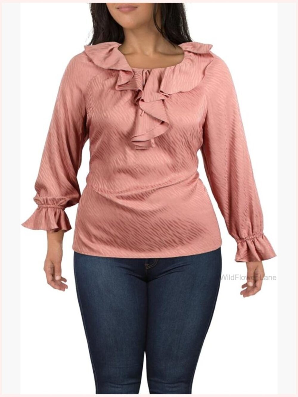 Tonal Wave Jacquard Ruffle Tulla Blouse